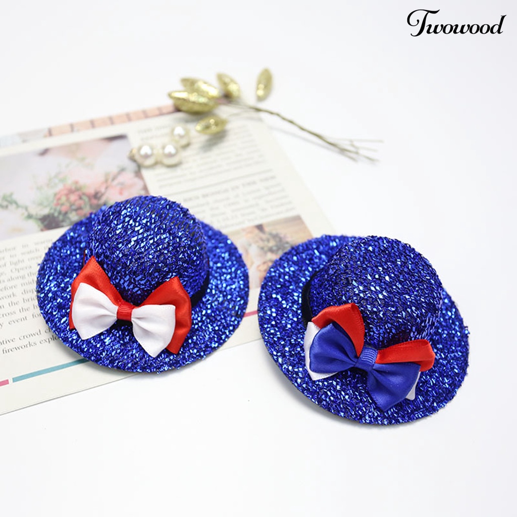 Twowood Pin Rambut Hias Bahan Sequin Eye-catching Desain Busur Simpul Topi Jepit Rambut Untuk Pesta