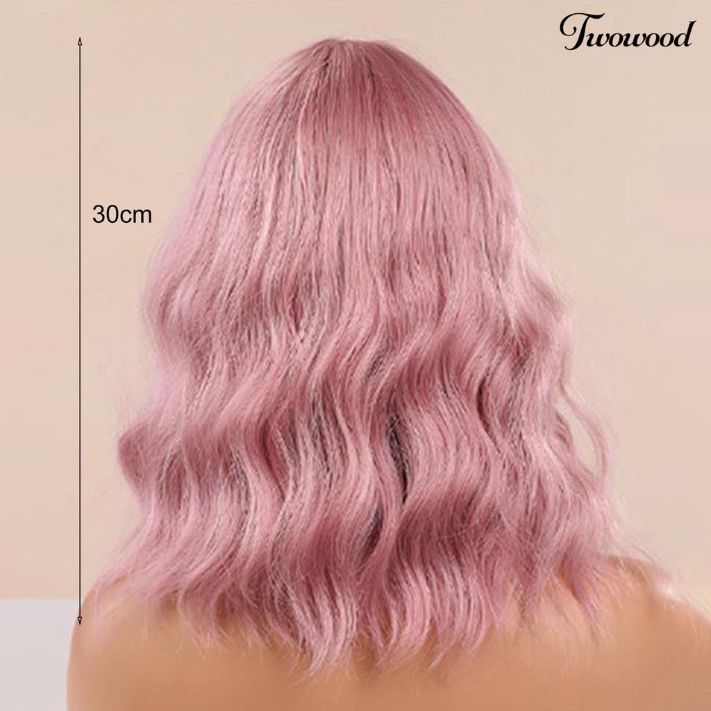 Twowood 3Pcs /Set Wig Desain Ergonomics Inner Mesh Lembut Kualitas Tinggi Rambut Gelombang Alami Pendek Untuk Perempuan