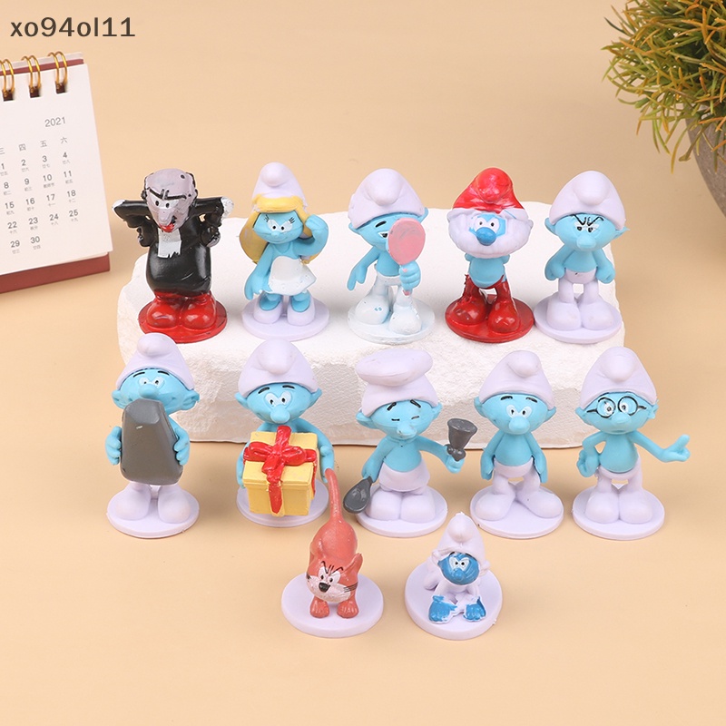 Xo 12gaya Anime Kartun Smurfs PVC Model Mainan Lucu Semangat Biru Boneka Kue Decora OL