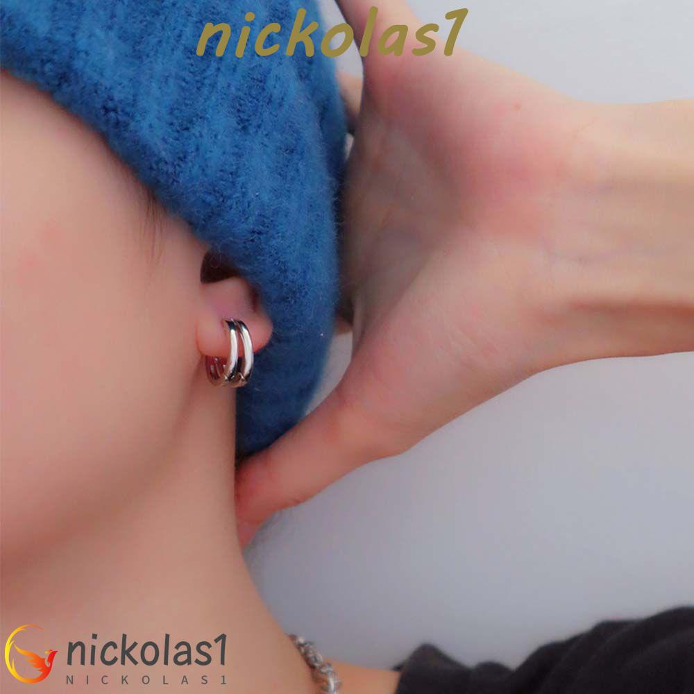 Nickolas1 Pria Hoop Earrings Kualitas Tinggi Untuk Anak Laki-Laki Rock Roll Multi-layer Bulat Lingkaran Warna Silver Lingkaran Ganda Hitam Telinga Studs