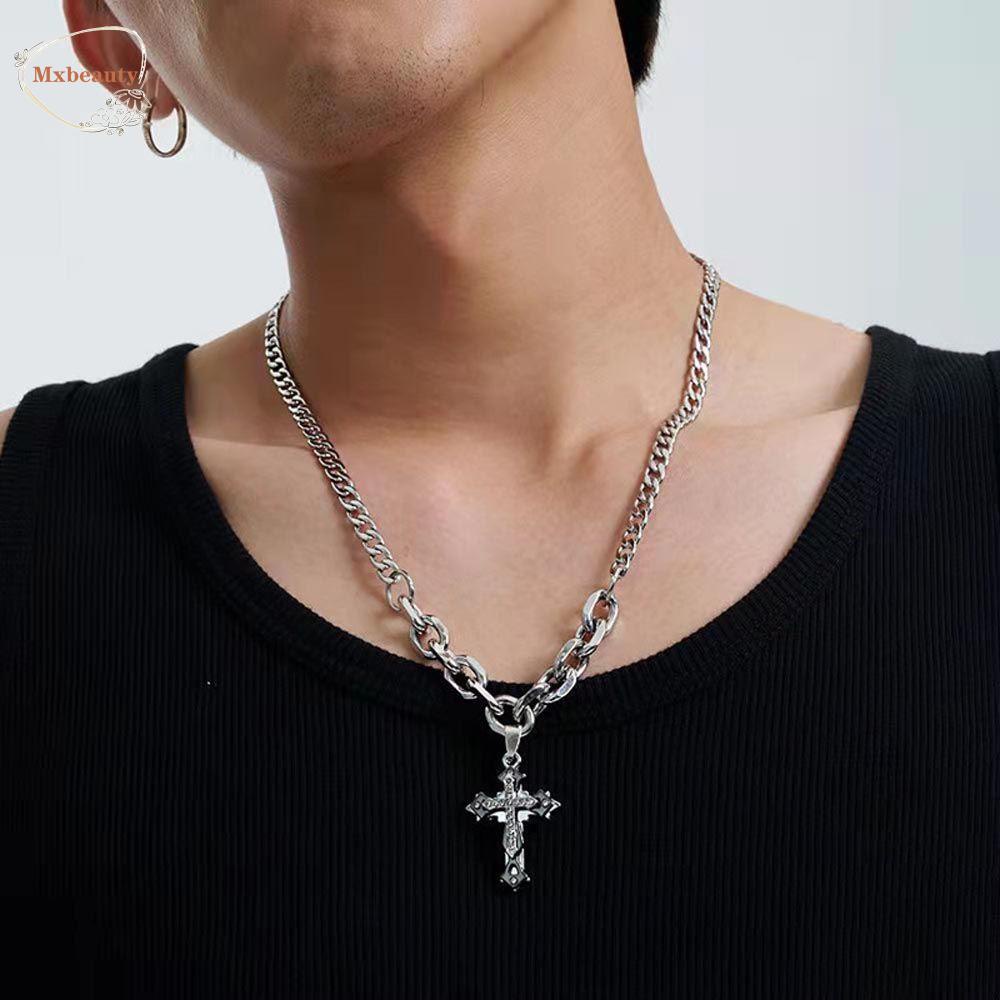 Mxbeauty Man Rantai Kalung Kreatif Vintage Hiphop Punk Zirkon Perhiasan Leher Baja Titanium