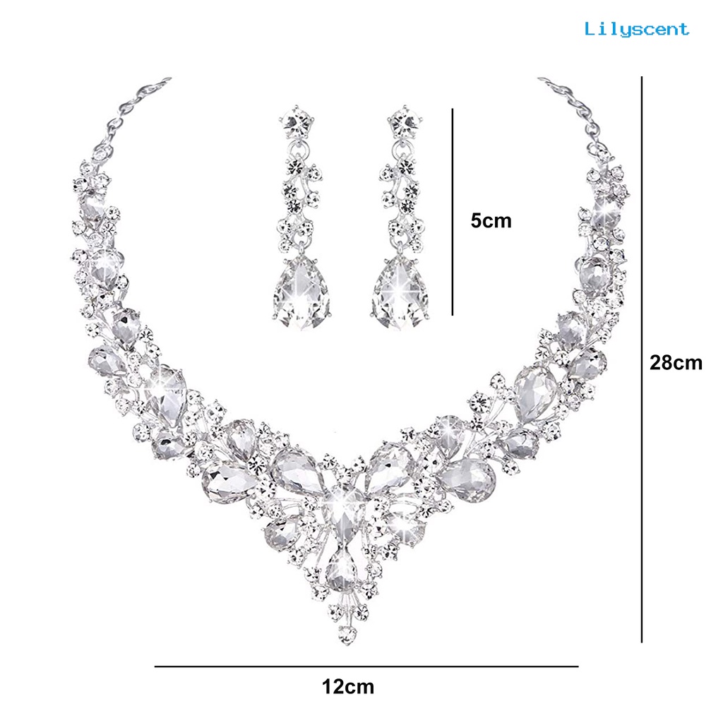 [LS]1 Set Pernikahan Anting Ekstensi Rantai Kristal Imitasi Hias Berlian Imitasi Dress Up Glitter Makan Malam Wanita Perhiasan Kalung Aksesori Perempuan