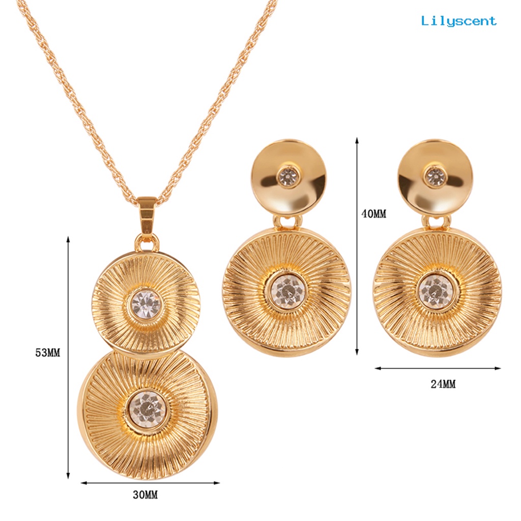 [LS]1 Set Perhiasan Set Geometris Retro Electroplating High Gloss Kristal Imitasi Dress Up Nikel Bebas Pengantin Pernikahan Kalung Anting Set Perhiasan Aksesori