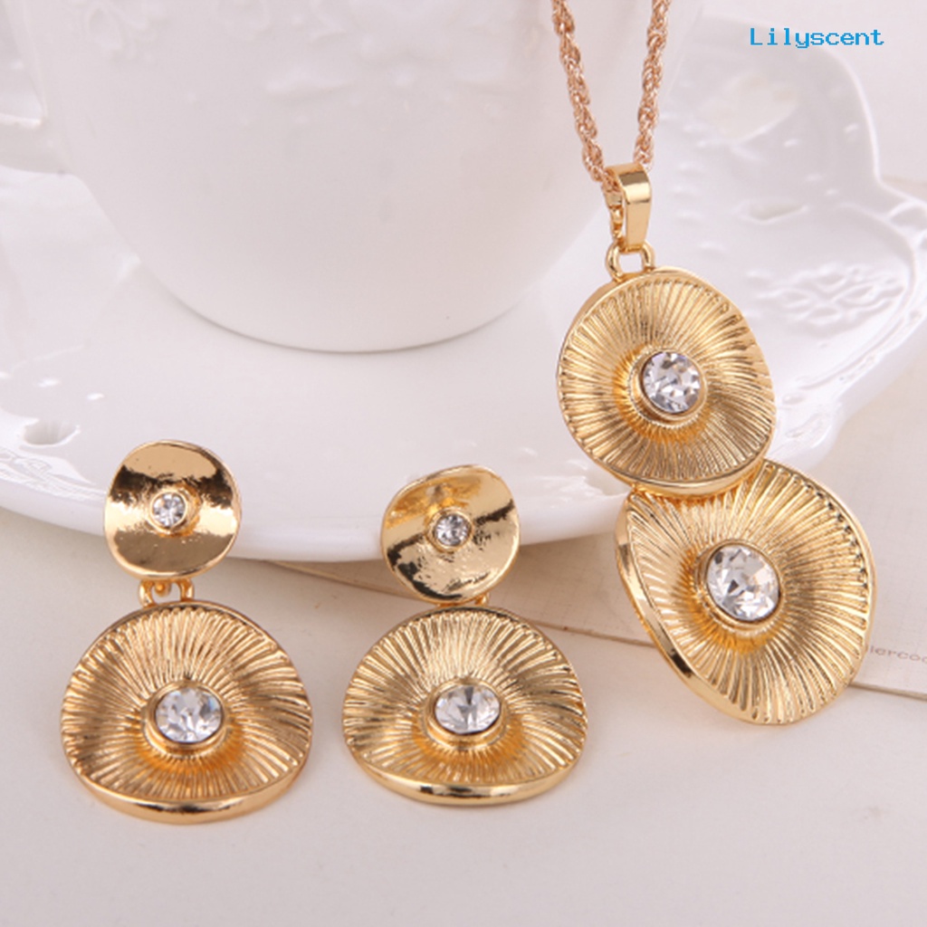 [LS]1 Set Perhiasan Set Geometris Retro Electroplating High Gloss Kristal Imitasi Dress Up Nikel Bebas Pengantin Pernikahan Kalung Anting Set Perhiasan Aksesori