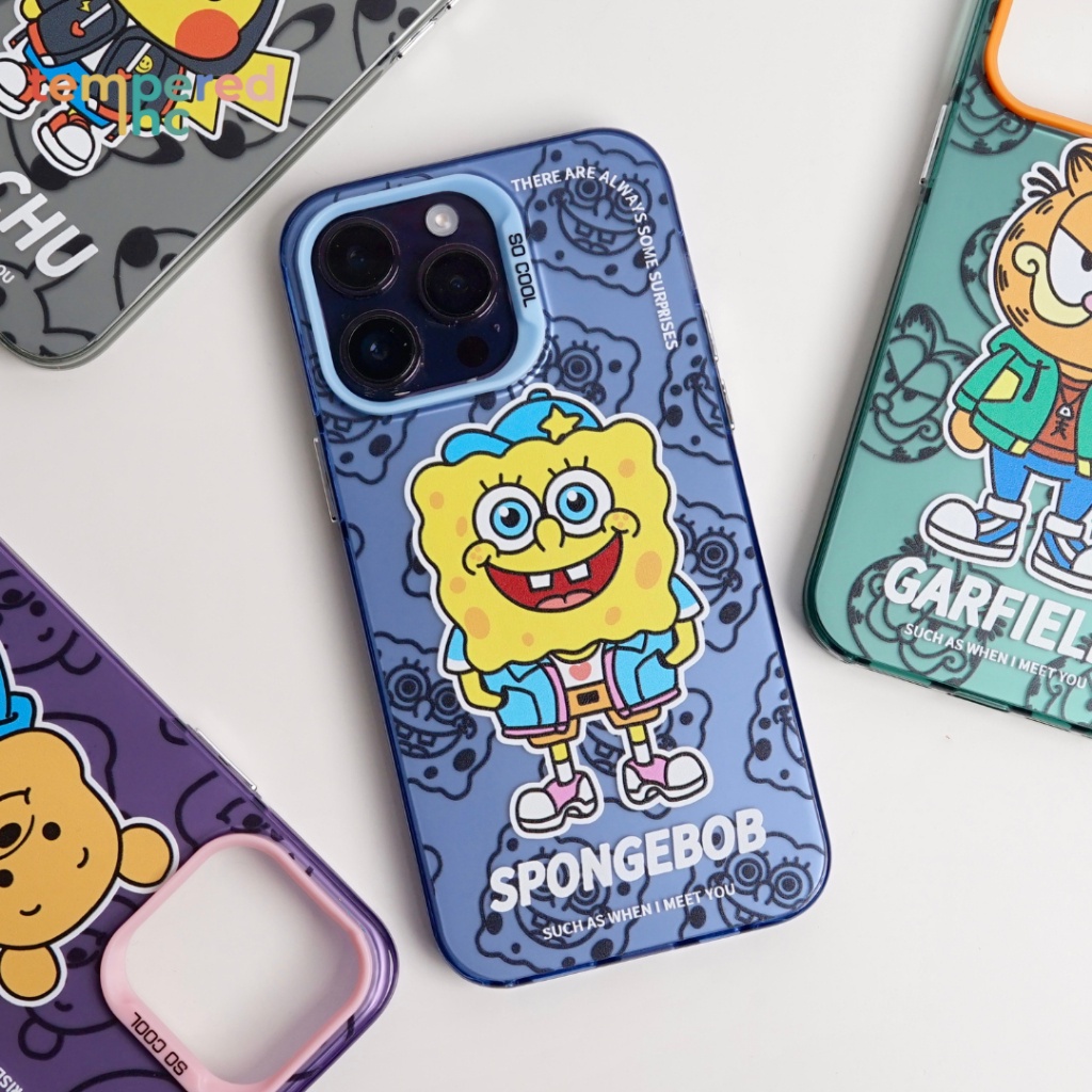 New! Premium case SUPER CARTOON (iPhone 12 13 14 pro max iPhone 11ready) Casing iPhone Garfield/Pikachu/Spongebob/Pooh