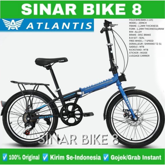 Sepeda Lipat ATLANTIS Ukuran 20 Inch Boncengan Anak Dewasa 7 Speed