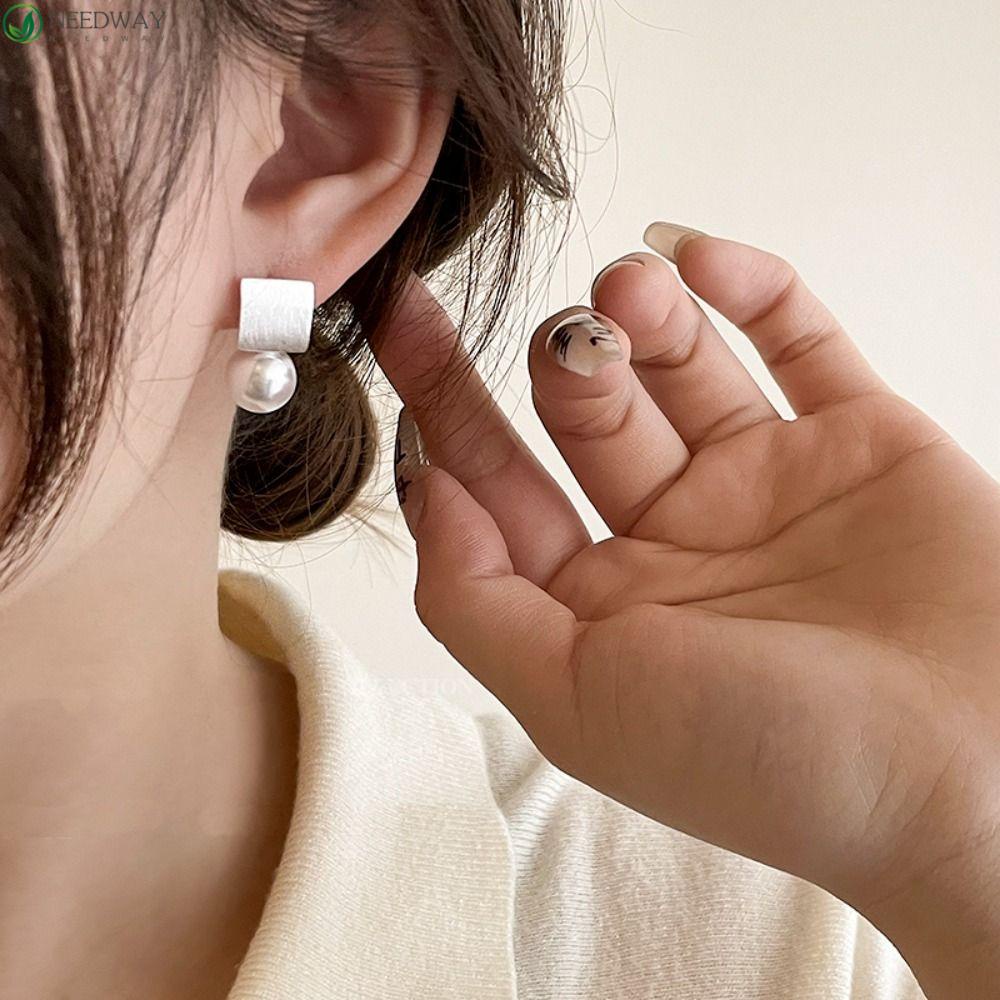 Needway Square Stud Earrings Trendy Golden Geometirc Elegan Indah Sederhana Anting Gaya Korea