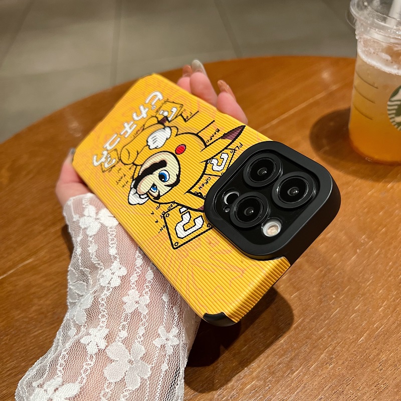 IPHONE Soft case Pelindung Kulit Tekstur Vertikal Kartun Pikachu Mario Untuk Iphone14 13 12 11 Pro Max X XR XS Max7 8 Plus