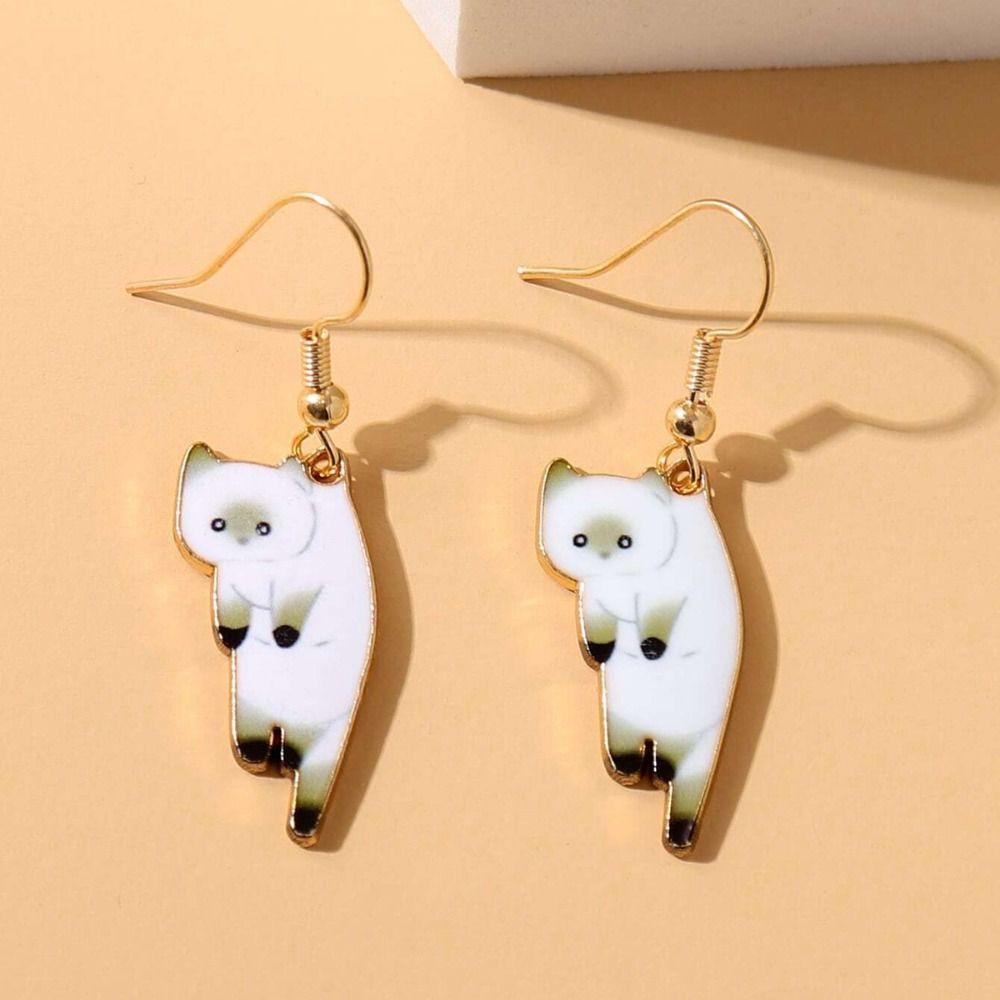 Mxbeauty Cute Kitten Ear Hook Lucu Warna Solid Korea Menjuntai Anting Pesta Kucing Lady Anting Hewan