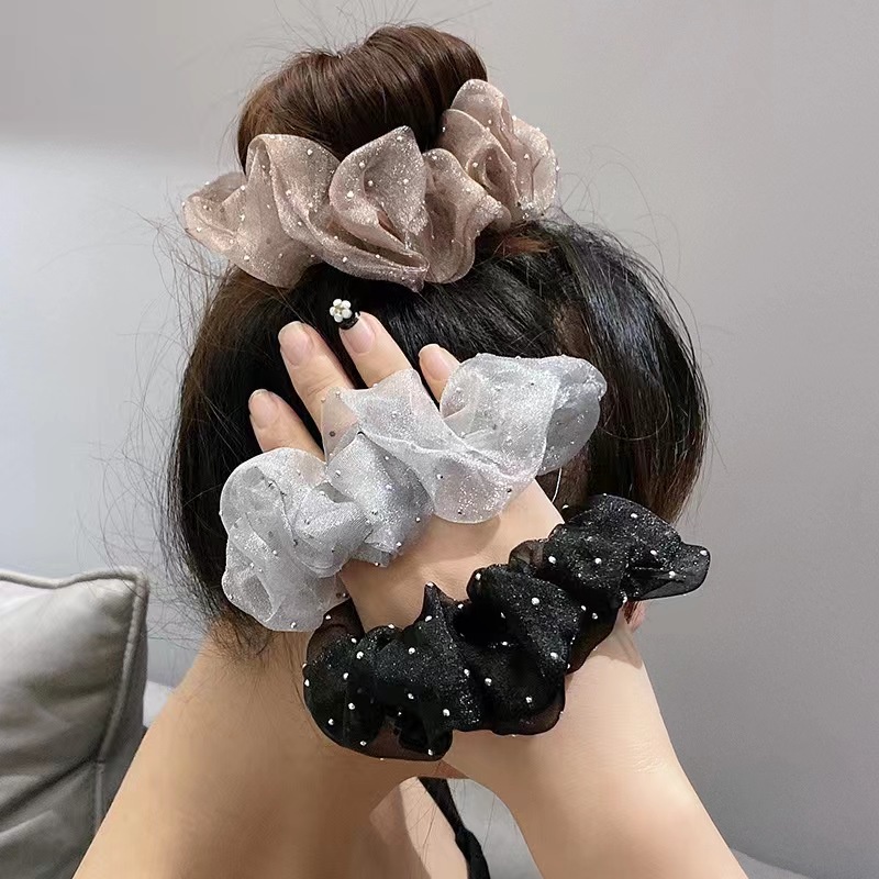 Gypsophila Berlian Kasa Prancis Babi Scrunchy Rambut Cincin Fashion Gaya Korea Sederhana Polkadot Aksesoris Rambut