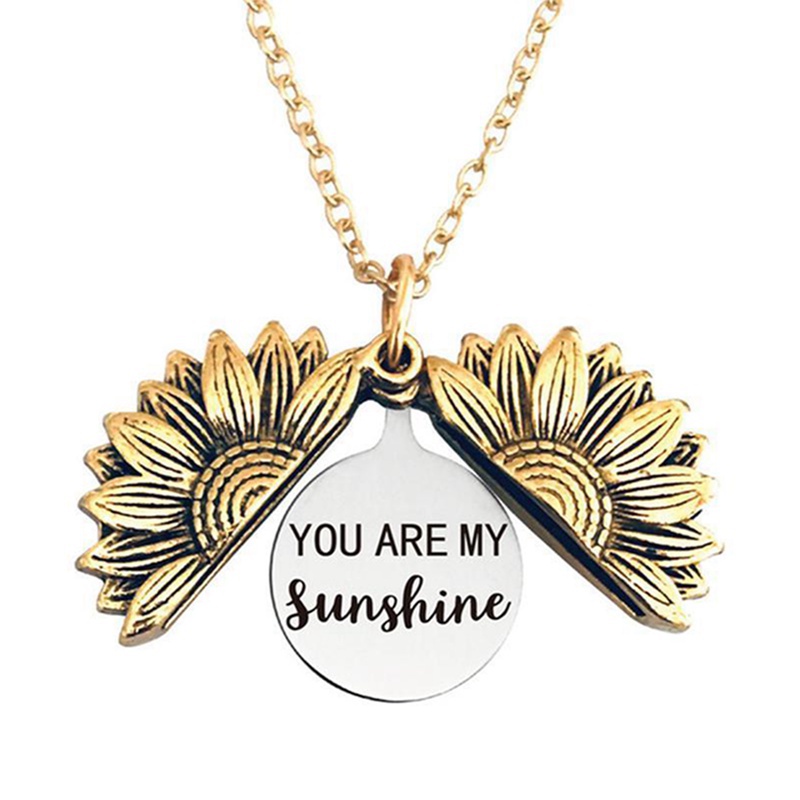You Are My Sunshine Open Locket Sunflower Pendant Kalung Boho Perhiasan Persahabatan Hadiah