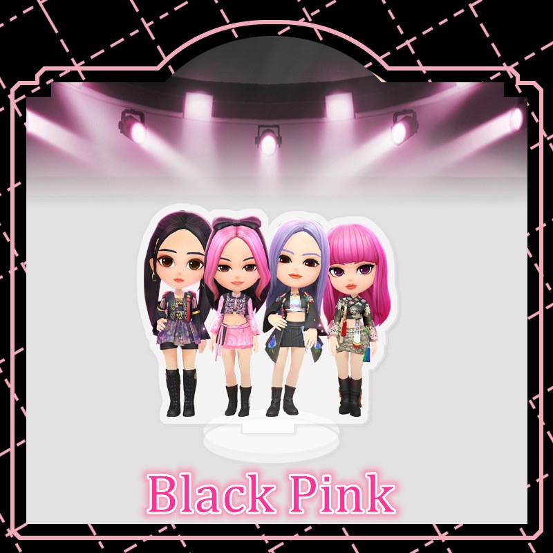 1pc Gantungan Kunci Akrilik Hitam-Pink Black Pink Gambar Kartun Key Ring Gantung