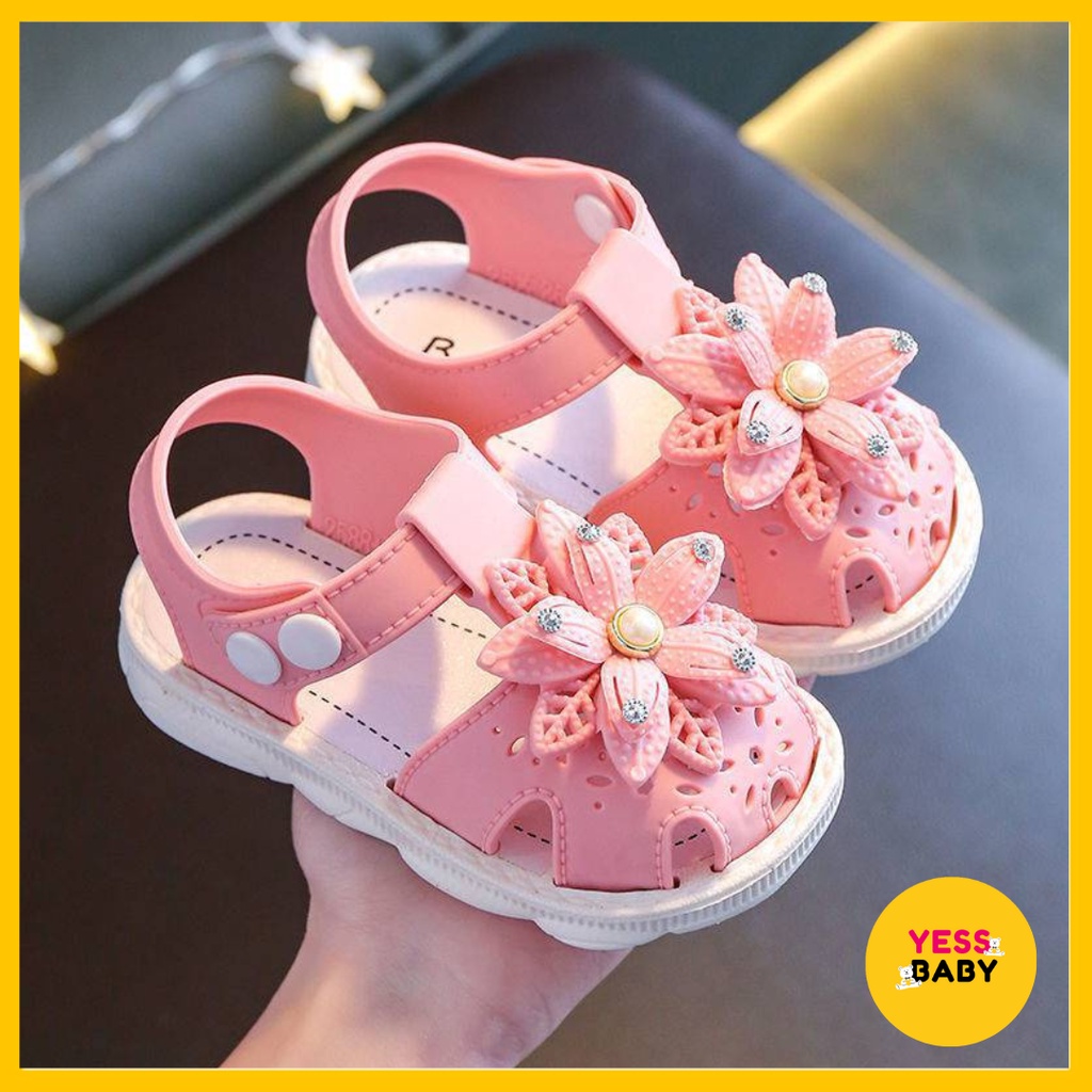 [COD] YESSBABY ROSE Sandal Flat Flower Anak Perempuan Lucu Lembut Import Termurah Kekinian Sendal Casual