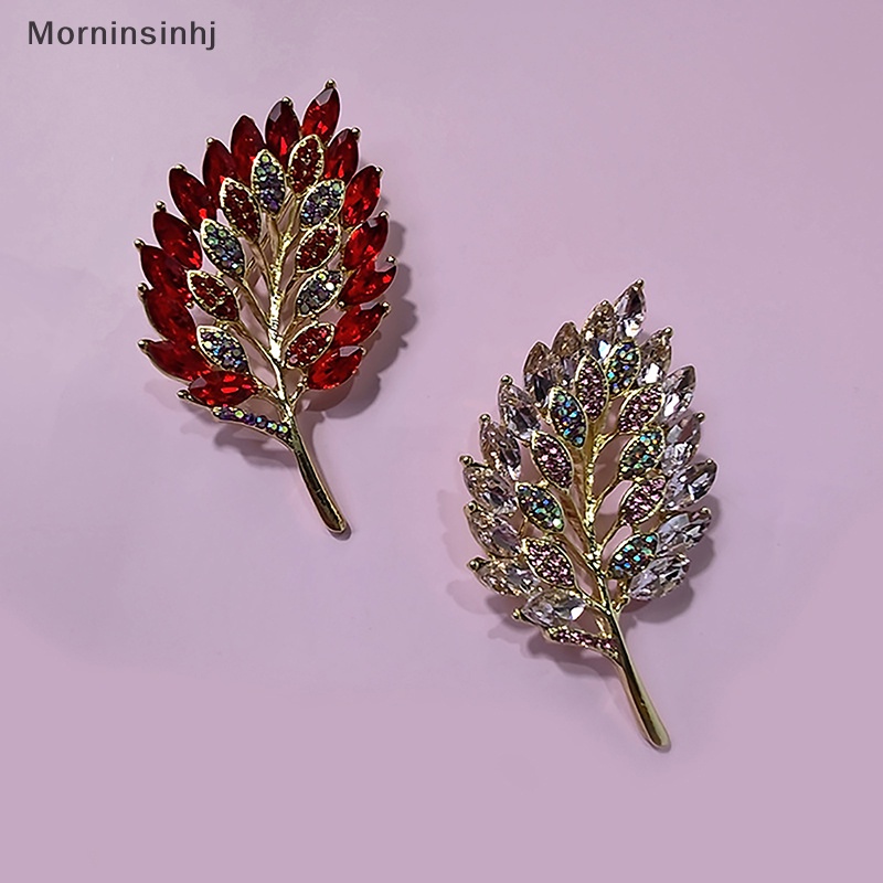 Mornin Elegan Tanaman Daun Logam Bros Fashion Korsase Berlian Imitasi Perhiasan Vintage Brooch Pin Aksesoris Pakaian Untuk Wanita Hadiah id