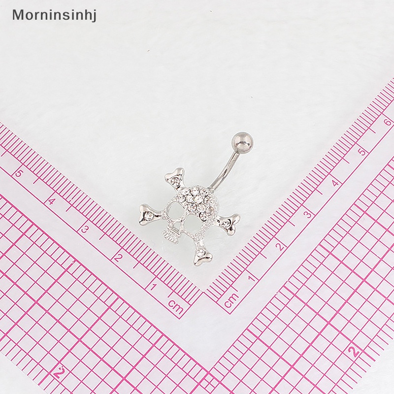 Mornin Fashion Berlian Imitasi Tengkorak Liontin Pusar Kuku Stainless Steel Sexy Belly Button Rings Untuk Wanita Warna Perak Tubuh Piecing Perhiasan id