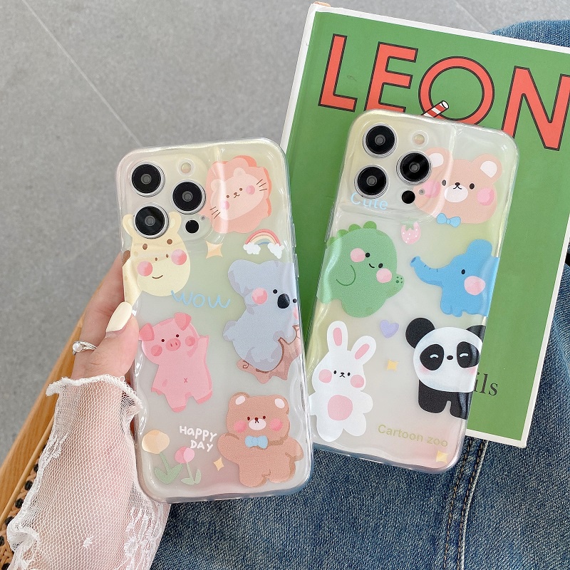 IPHONE Kartun Hewan Lucu Soft case Pelindung Transparan Untuk Iphone14 13 12 11 Pro Max X XR XS Max7 8 Plus