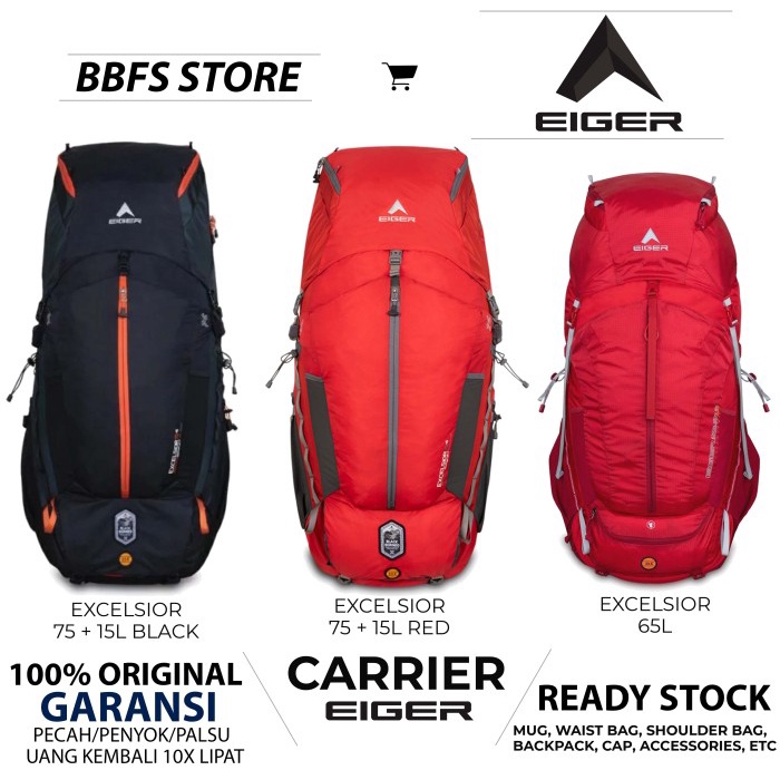 EIGER ORIGINAL EXCELSIOR 75 + 15L 1F RUCKSACK CARRIER 75L TAS KEMPING