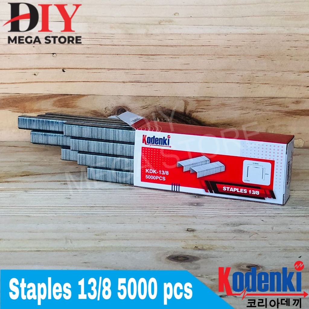 Isi stapler 13/8 benz werkz staples tembak angin 5000 pcs isi staples Staples 13/8 Benz Werkz isi 5000 Pcs Staples R23 Jok Motor, Sofa, Kayu dll DAN Isi staples 13/8mm atau ukuran 8mm untuk gun tacker manual.  Merk Kodenki Type KDK-13/8 Isi 5000pcs  Isi s