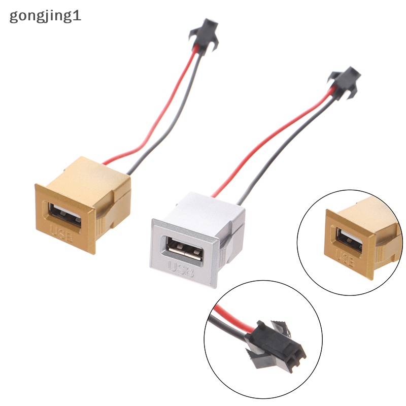 Ggg 1pc USB-3 golden white rcuate surface USB 2.0 Socket Female to Female Jacks Panel Moung Konektor Elektronik ID