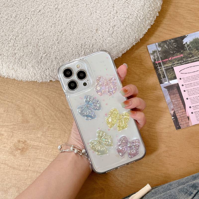 INS Colorful Bow Soft TPU Case HP iP iPhone 14 13 12 11 Pro X XS XR Max 7 8 + Plus SE 2020 2022 Drop Glue FTD Casing Apple