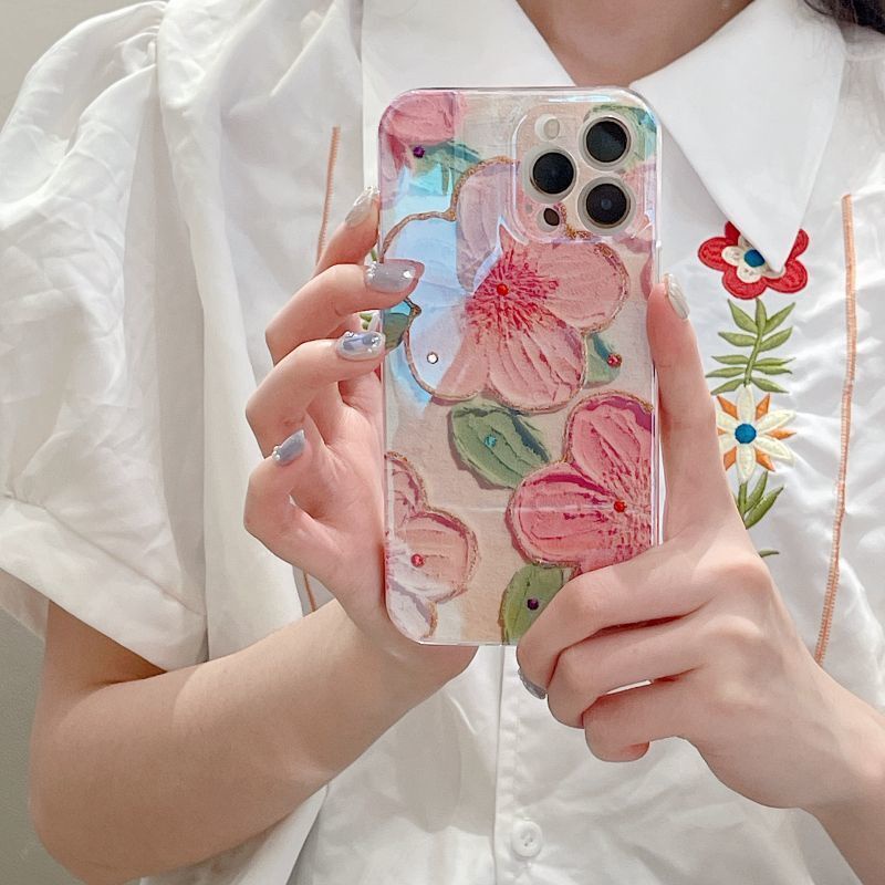 IPHONE Casing Ponsel Desain Bunga Biru Peach Blossom Single Kompatibel Dengan Iphone12 13 14 11 Pro Max X Xs Max Xr Ddcxd