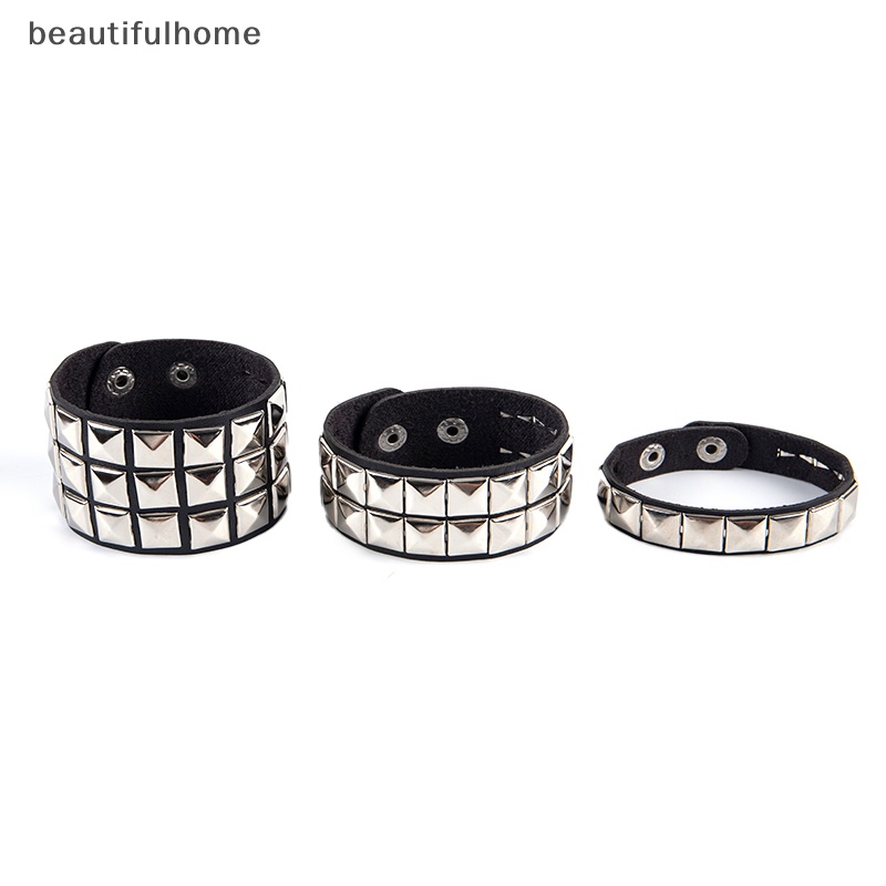 {beautifulhome} Unik Rivet Stud Manset Lebar Punk Gothic Rock Unisex Bangle Gelang Pria Perhiasan.