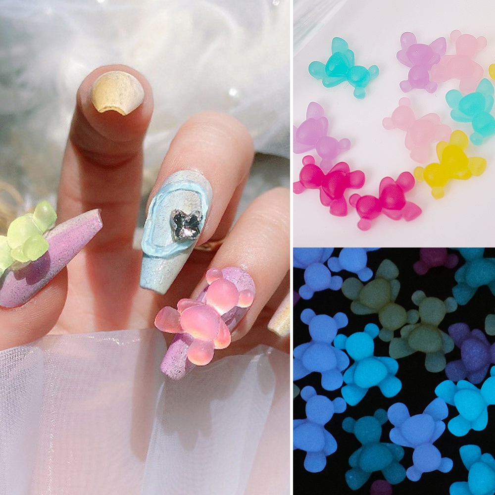 [Fitur] 10/50 Pcs Campuran Permen 3D Kuku Art/Luminescent Jelly Beruang Hiasan Kuku/Manicure Dekorasi/Bagian Perhiasan Kartun/Kerajinan Kuku Warna-Warni/Aksesoris Kuku DIY