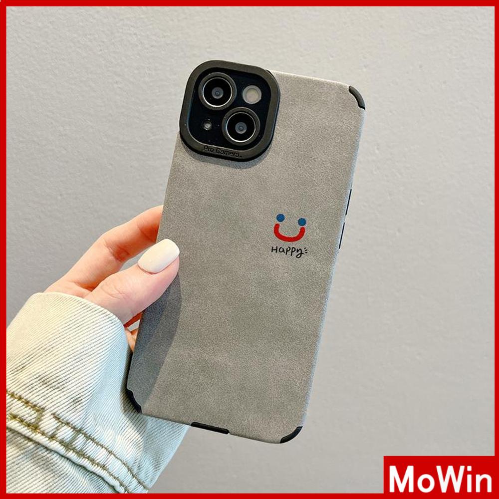 Case iPhone 14 Pro Max iPhone Case Kulit Murid Patch Suede Tahan Guncangan Kamera Sederhana Minimalis Smile Kompatibel dengan iPhone 13 Pro max 12 Pro Max 11 xr xs max 7Plus 8Plus