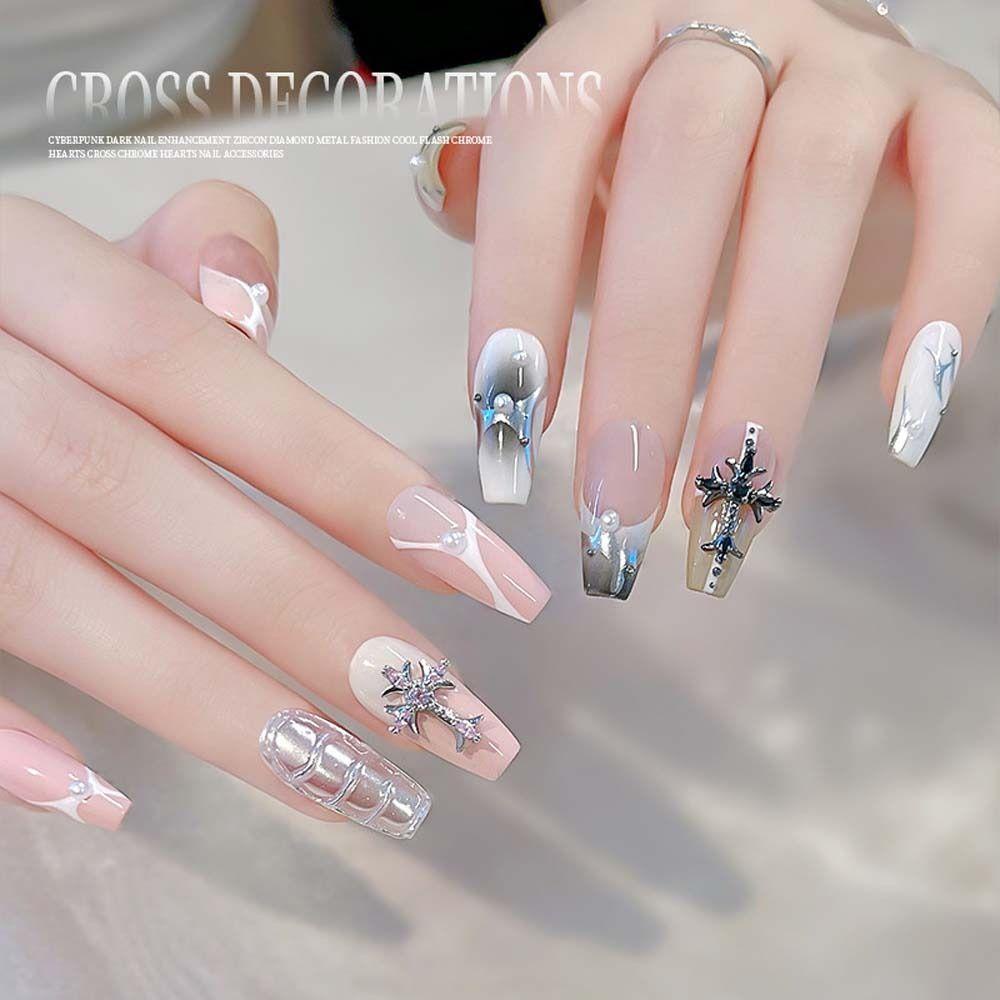 Mxbeauty Hiasan Kuku Perhiasan Kuku Silang Manicure Zircon Untuk Wanita