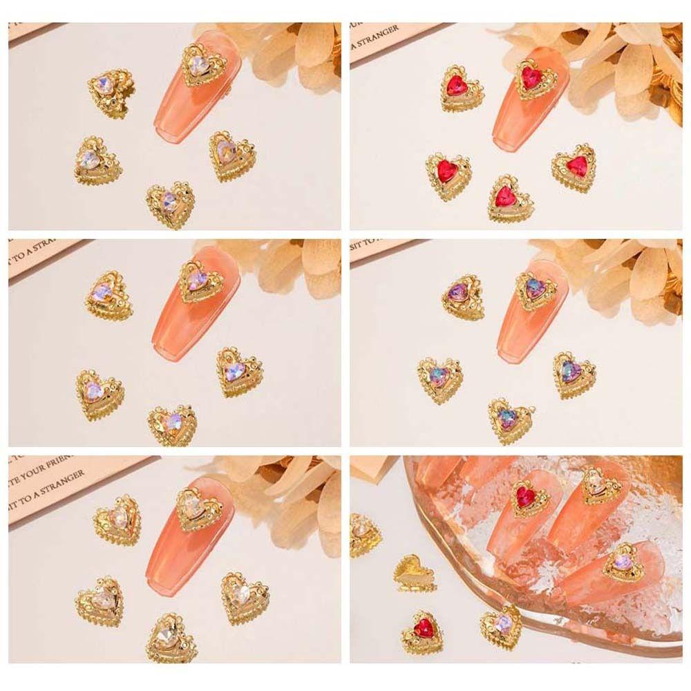 Mxbeauty Hiasan Kuku 3D Nail Art Drills Berkilau Cinta Hati Peach Heart Heart Diamonds Nail Jewelry Untuk Wanita