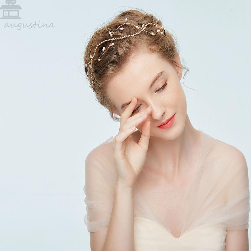 Agustina Kristal Mutiara Pengantin Hairband Fashion Wanita Elegan Hadiah Head Piece Hiasan Kepala Bridesmaid Headband Tiaras