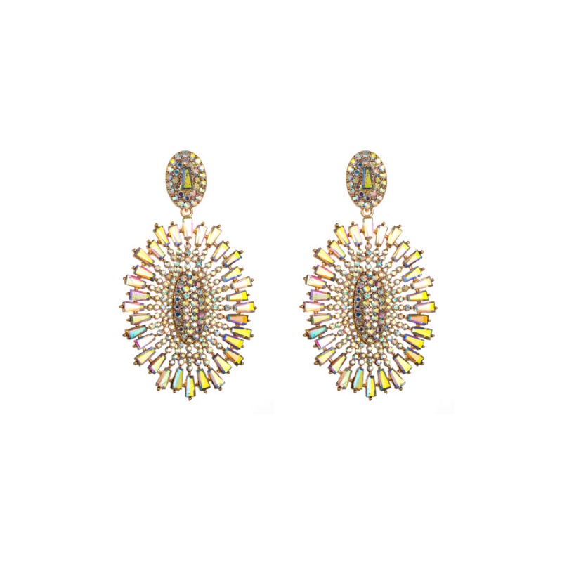 Anting Modis Dan Berlebihan, Anting Berlian Imitasi Paduan, Anting Oval Berlian Penuh Geometris, Perempuan