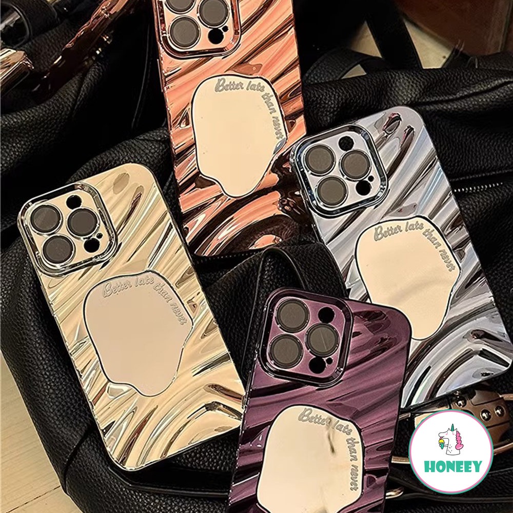 Ins Ripple Air Glossy Disepuh Makeup Mirror Phone Case Kompatibel Untuk iPhone 11 Pro Max13 12 Pro 14promax Fashion Tidak Teratur Penutup Belakang