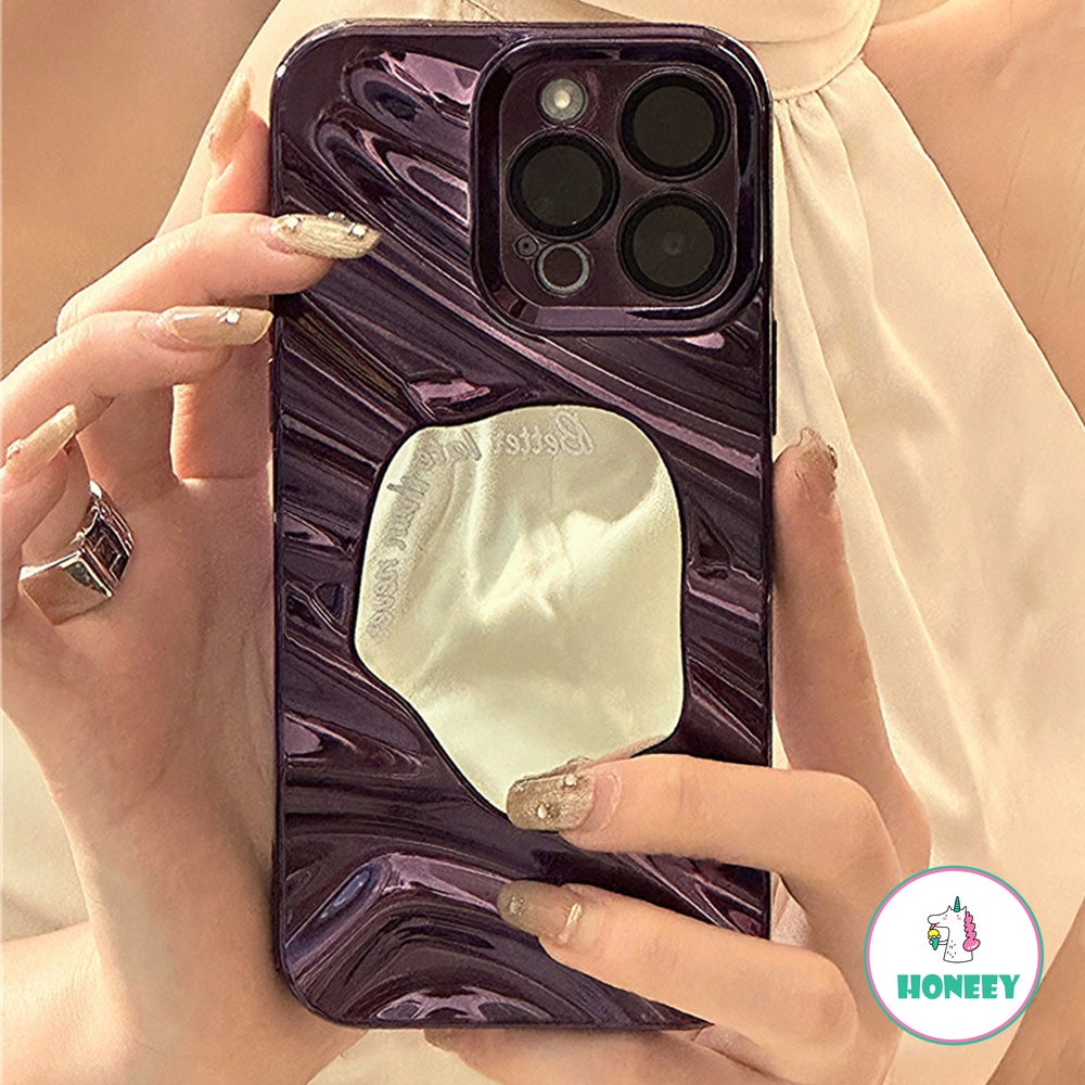 Ins Ripple Air Glossy Disepuh Makeup Mirror Phone Case Kompatibel Untuk iPhone 11 Pro Max13 12 Pro 14promax Fashion Tidak Teratur Penutup Belakang