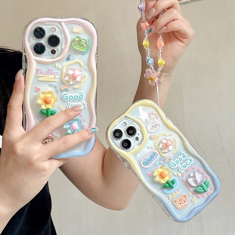 3D Clear Crystal Hand Made Diy Pretty Cream Rabbit Bear Flower Soft Case IPhone 11 12 13 14 Pro Max New Apple for Women Girls Gift Bracelet Airbag Case