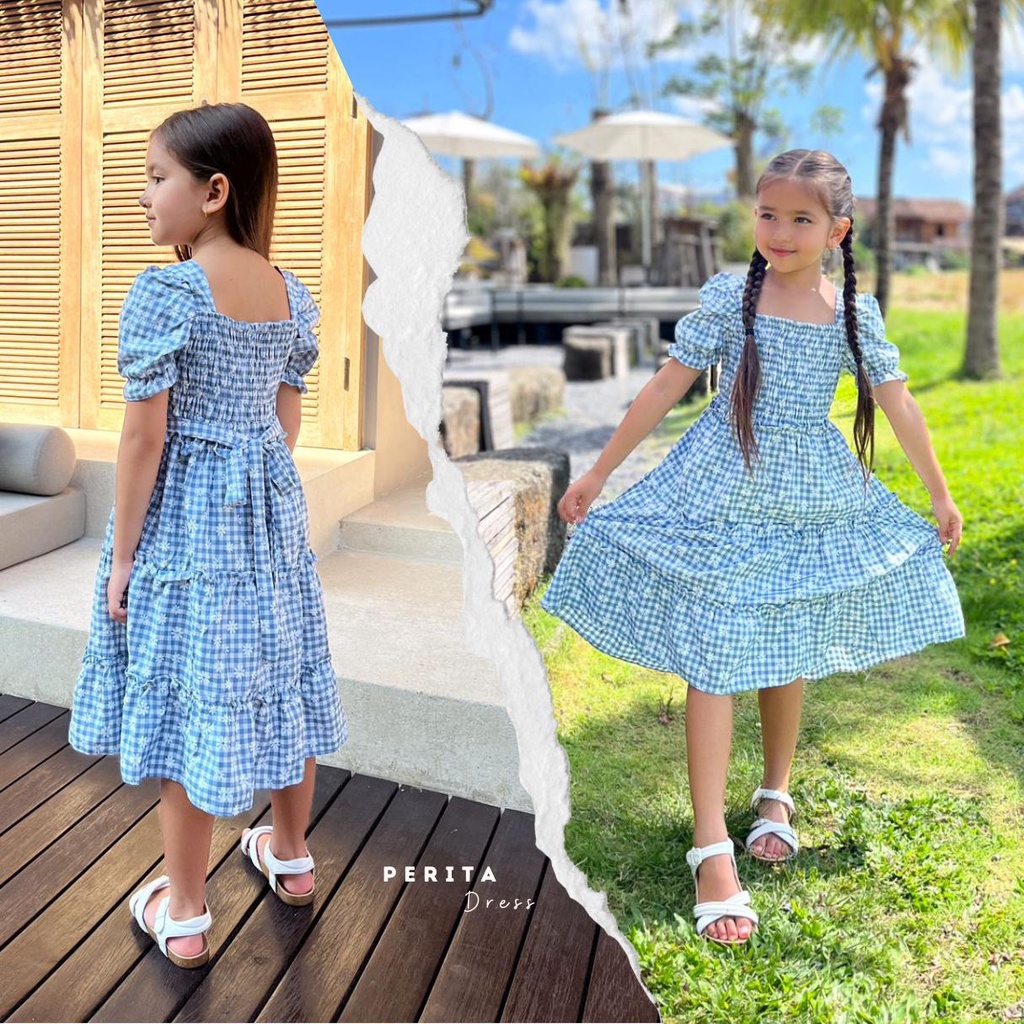 Dress Gaun Pesta Baju Anak Perempuan Bahan Katun Usia 2 Hingga 14 Tahun Model Perita Marves