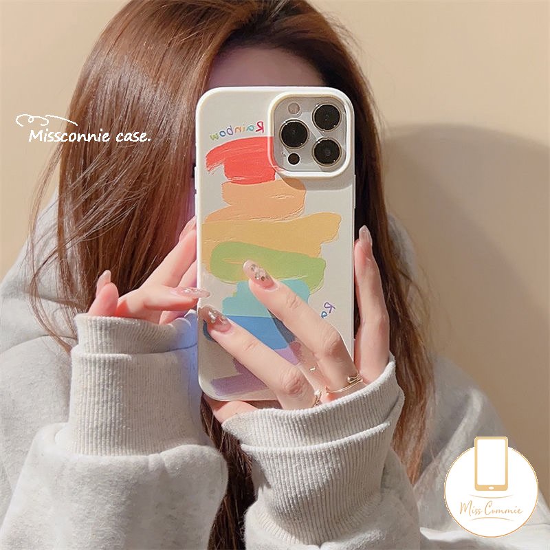 IPHONE Doodle Cat Warna-Warni Pelangi Case Kompatibel Untuk Iphone11 13 14 12 Pro Max 7Plus XR X XS Max7 8 Plus SE 2020 Glossy Halus Shockproof Lembut Tpu Penutup Belakang