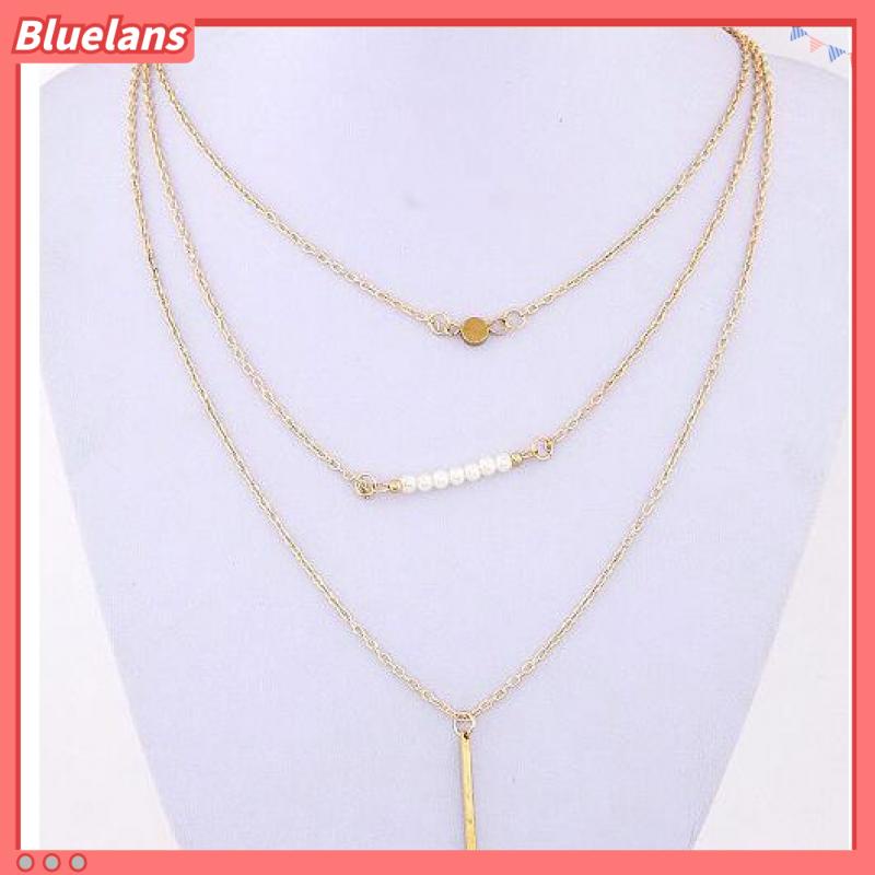 [BLS] Kalung Mutiara Tiga Lapis Dengan Payet Aksesoris Rantai Tulang pin Pendek