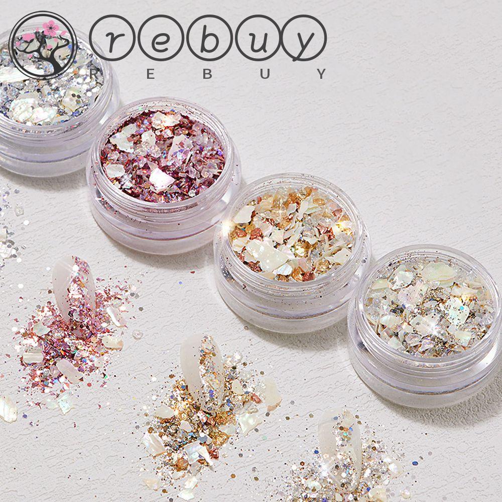 Rebuy Abalone Shell Flakes Glitter Campuran Wanita Hexagon Paillette Manicure Aksesoris Nail Art Dekorasi