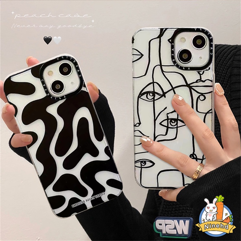 IPHONE Art Wajah Abstrak Shockproof Highlight Space Clear Soft TPU Case Kompatibel Untuk Iphone14 13 12 11 Pro Max X Xr Xs Max iPhone 8 7 6 6s Plus SE 2020 full Casing Ponsel Pelindung Lensa Kamera
