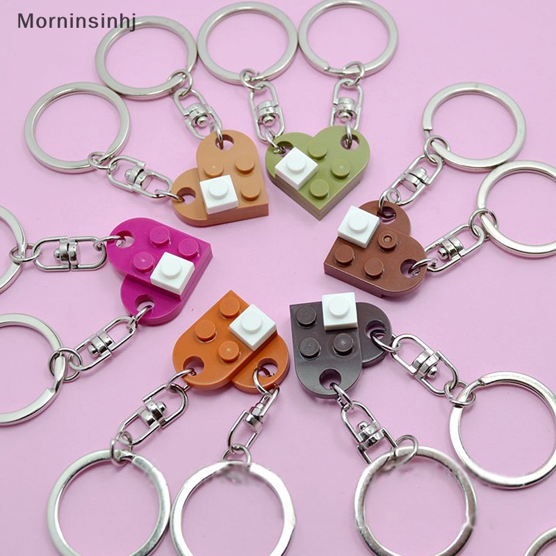 Mornin 1pasang/2pcs Love Heart Brick Keychain Wanita Pria Pasangan Persahabatan Key Ring Perhiasan Hadiah id