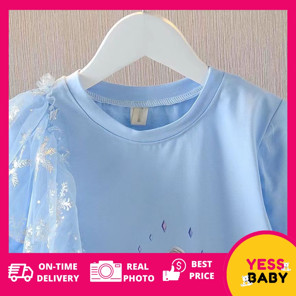 YESSBABY ELSA Dress Anak Perempuan Lengan Pendek T-Shirt Dress Baju Kaos anak cewek usia 1-9 tahun