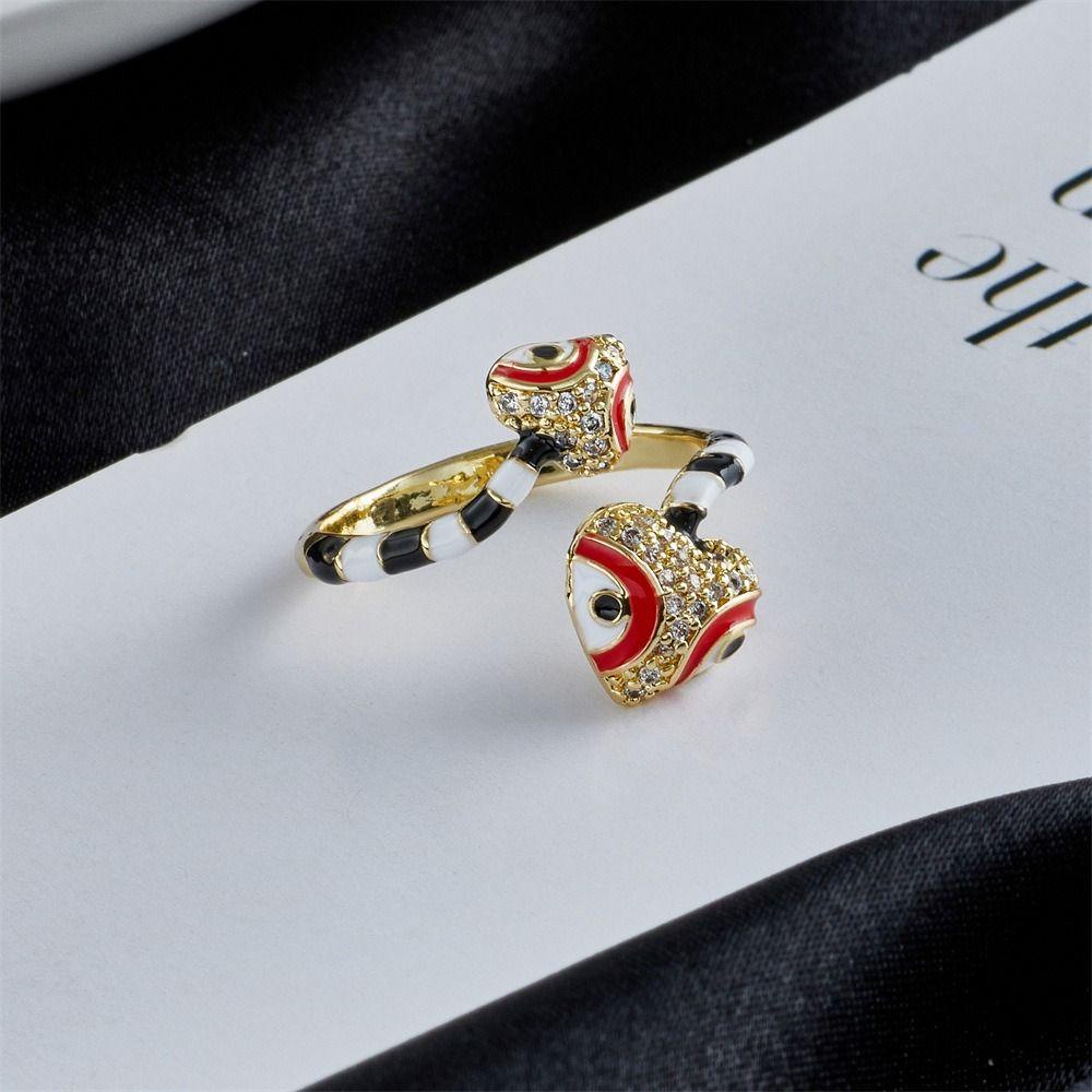 Mxbeauty Cincin Ular Fashion Chic Animal Enamel Zircon Open Punk Rings Untuk Wanita