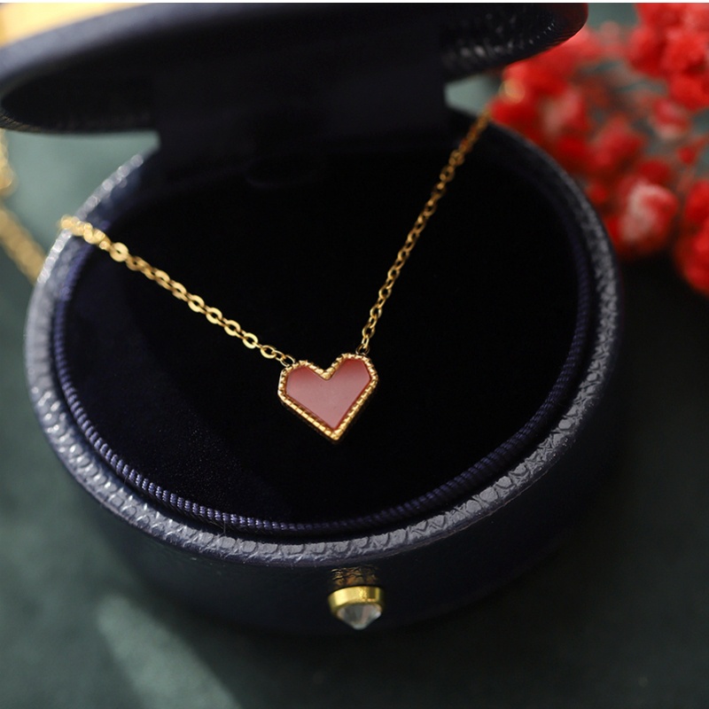 Kalung titanium Anti Karat Wanita Emas 18K vintage Merah love Hati Rantai Tulang Selangka