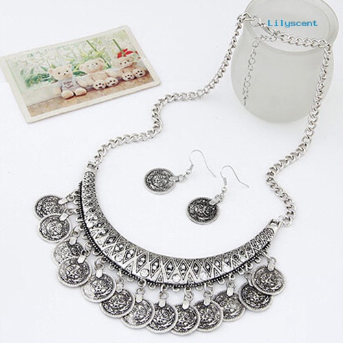 [LS] Set Perhiasan Statement Kalung Choker Kait Anting Gaya Vintage Wanita