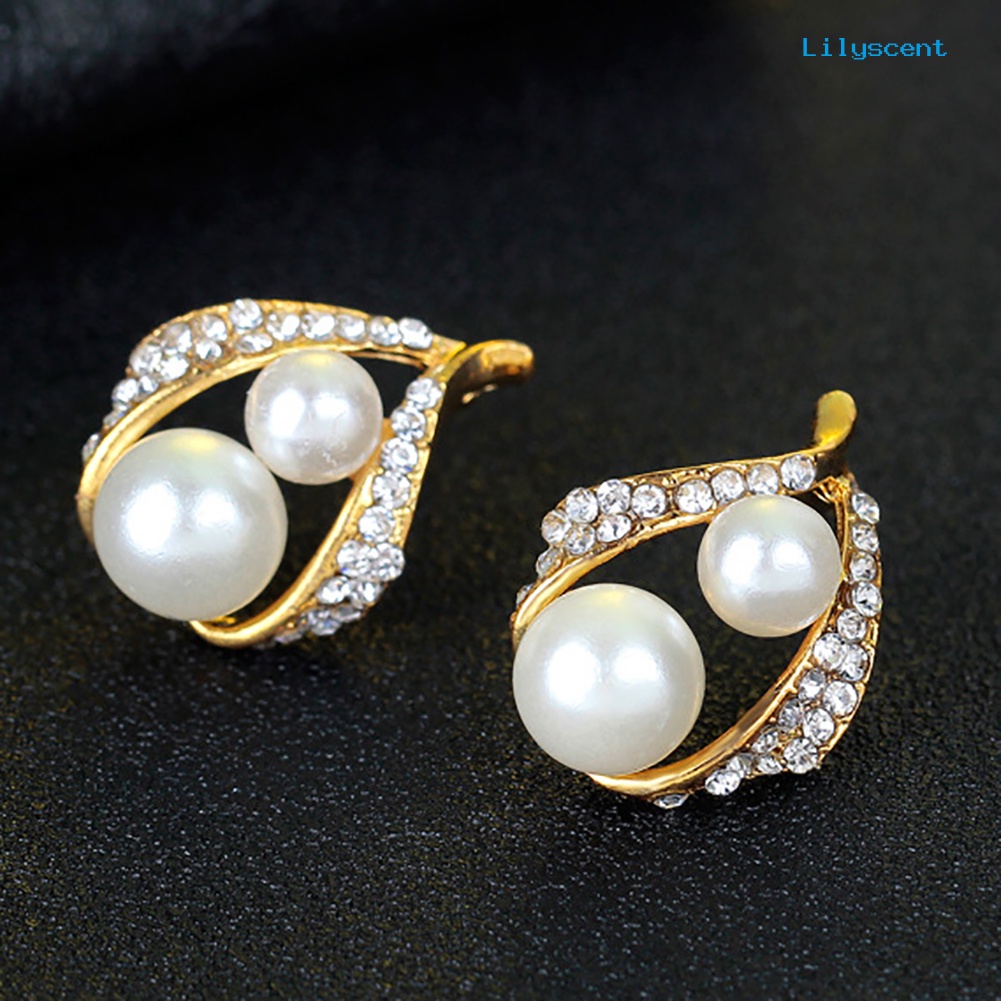 [LS]Wedding Bridal Mutiara Imitasi Berlian Imitasi Berongga Stud Anting Cincin Kalung Set