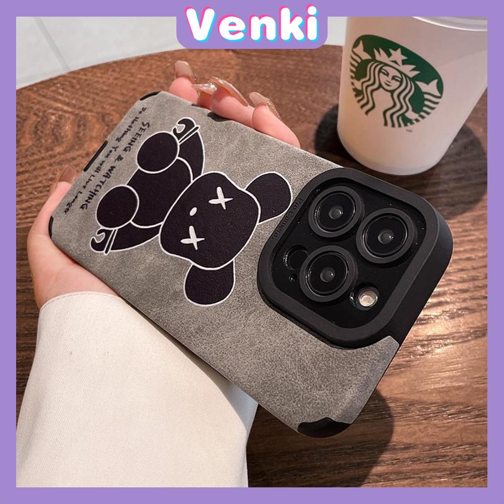 VENKI - Untuk iPhone 11 Case Leather Pupil Suede Case Soft Shockproof Phone Case Camera Protection Simple Grey Cute Bear Kompatibel dengan iPhone 14 13 Pro max 12 Pro max xr xs 7 8Plus