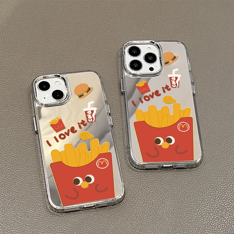 IPHONE Casing Ponsel Cermin Motif Kentang Goreng Kompatibel Untuk Iphone11 12 13 14 12Pro 13Pro 14Pro Pro Max XR X XS Max Electroplating Tombol Perlindungan Mirror Cover