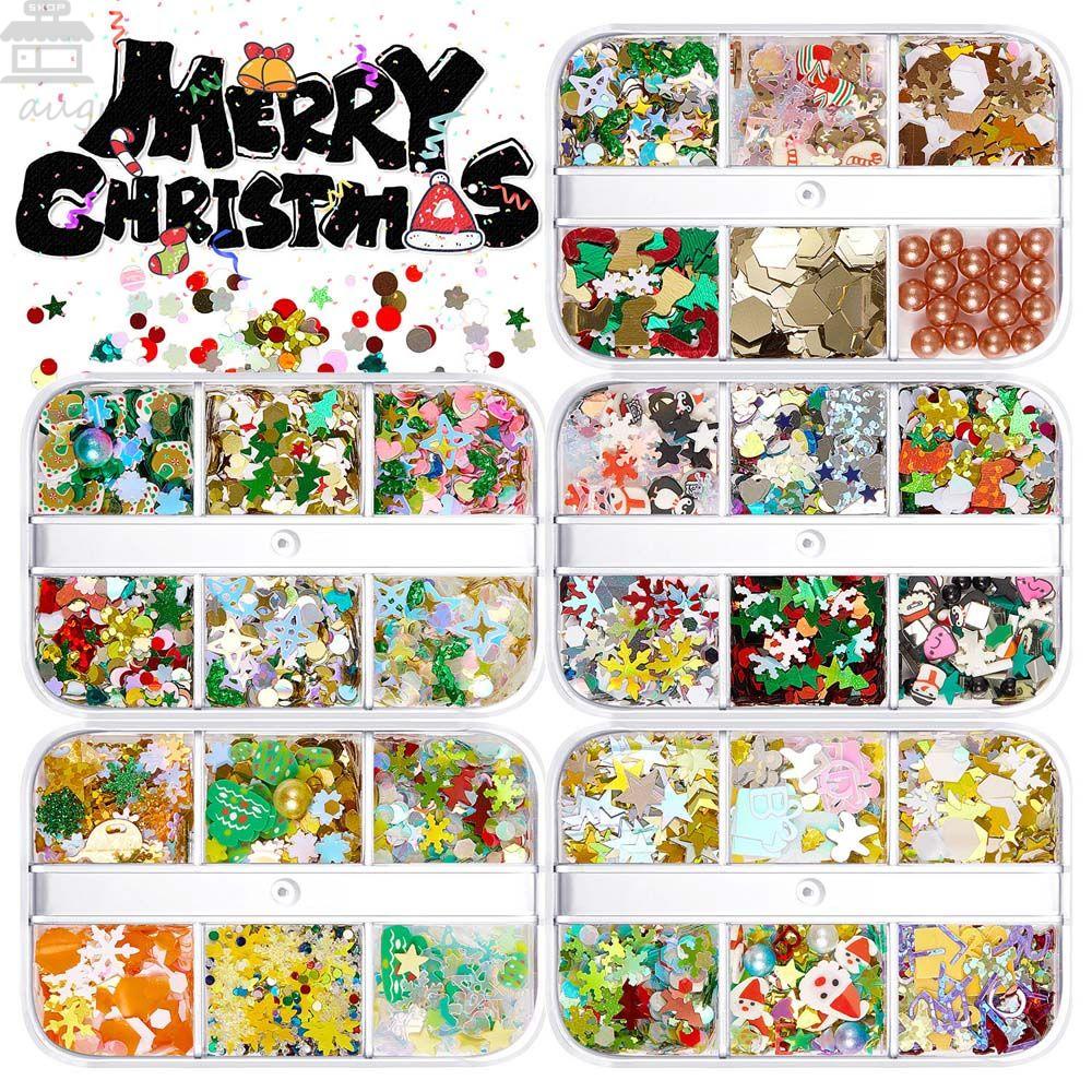 AUGUSTINA Agustinina Dekorasi Kuku Natal Clay Lembut Manikur Aksesoris Santa Claus Snowman Nails Flakes Slice