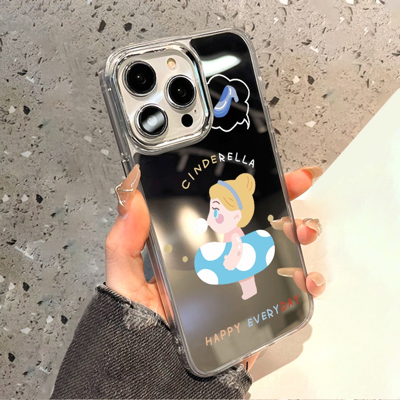IPHONE Lifebuoy Girl Mirror Phone Case Kompatibel Untuk Iphone11 12 13 14 12Pro 13Pro 14Pro Pro Max XR X XS Max Electroplating Tombol Perlindungan Mirror Cover